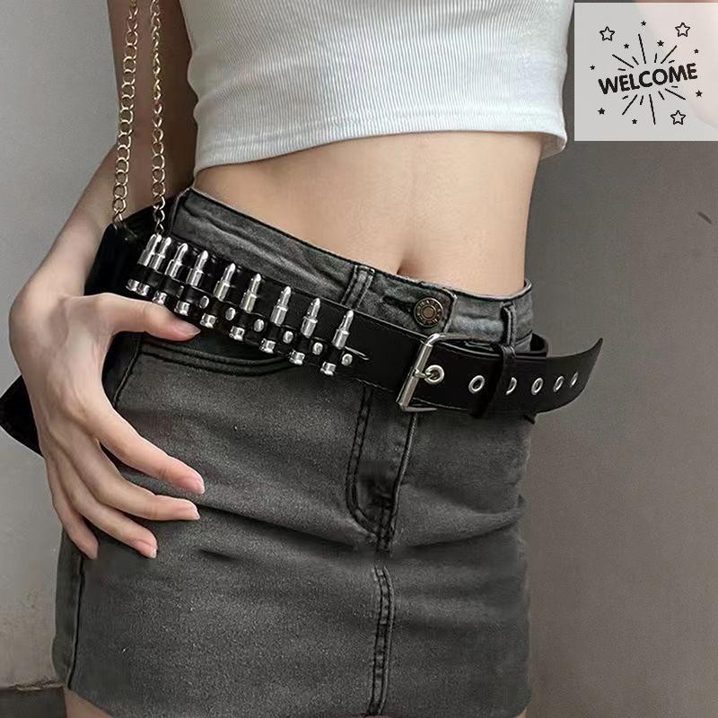 AT Rivet Hollow Bullet ตกแต่งเข็มขัดแฟชั่นหนัง Studded รูปที่ 5