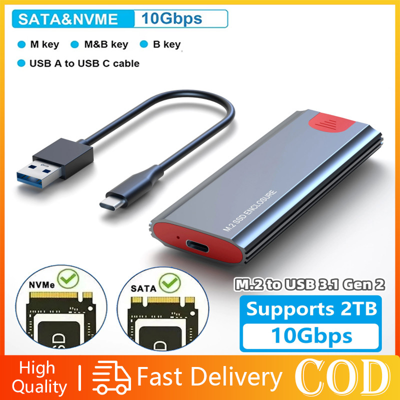 10Gbps M.2 NVMe SATA SSD กล่องสาย AC,ฟรี USB C 3.1 Gen 2 Reader อะแดปเตอร์,ประยุกต์ M.2 NGFF NVMe PCIe SATA Enclosure อะแดปเตอร์เครื่องมือ