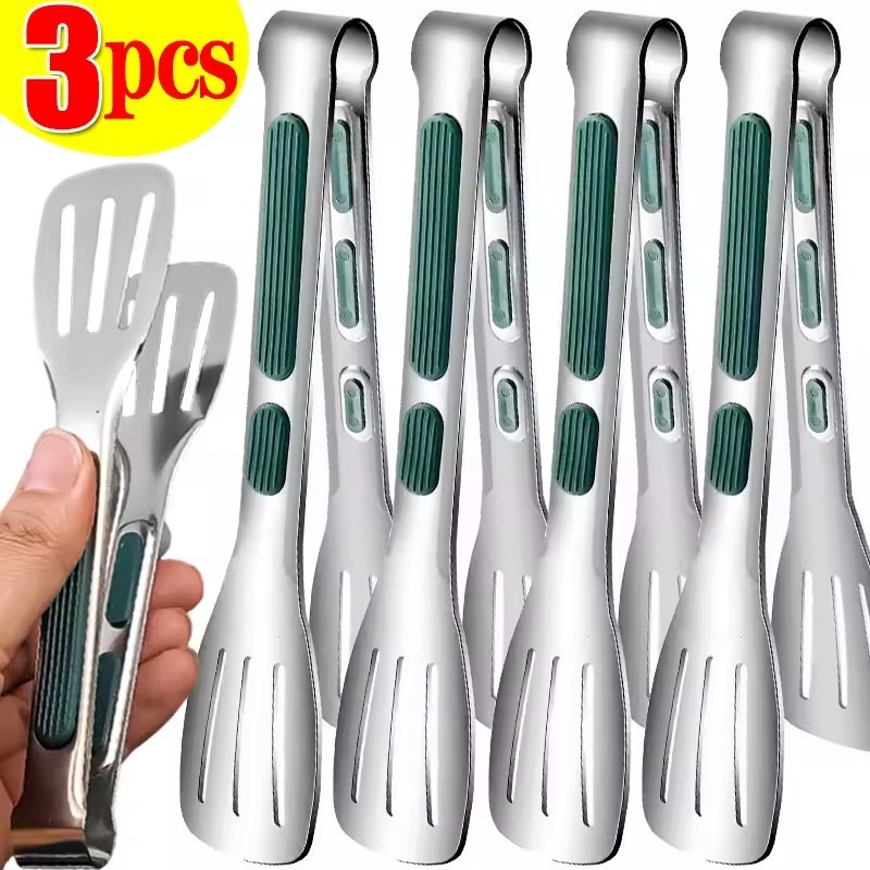 ที่คีบอาหารสแตนเลส - บาร์บีคิวทนความร้อน, สลัด, แหนบเสิร์ฟพร้อมที่จับกันลื่นสําหรับทําอาหารย่าง