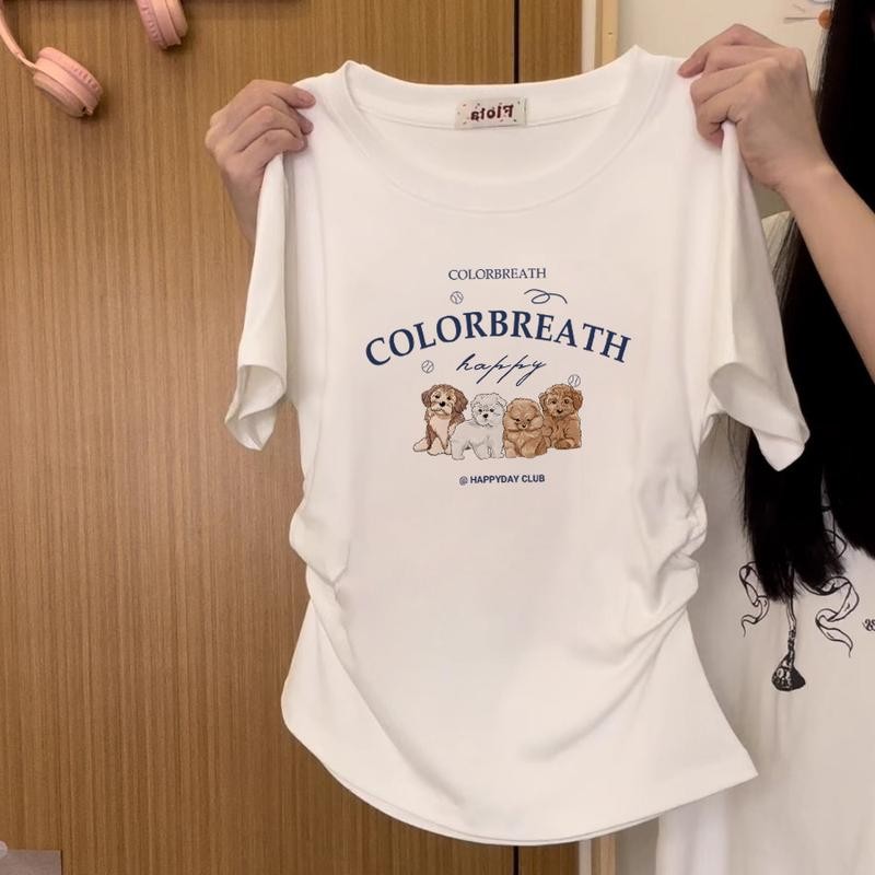 เสื้อบอดี้สูท เสื้อน่ารักๆผู้หญิง เสื้อสาวอวบ เสื้อยืดคอกลม เสื้อยืดทรงจีบธรรมดาสำหรับผู้หญิง บอดี้สูทผู้หญิงเสื้อยืดผู้