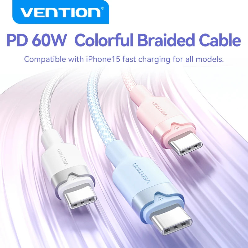 Vention 60W สาย USB C to C Type C USB C PD Fast Charging Charger สายไฟ