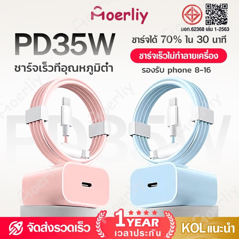 ชุดชาร์จเร็ว PD 35W(สำหรับ 6～16pro max) หัวชาร์จ Macaron+ สายชาร์จ การรับประกัน 1ปี-