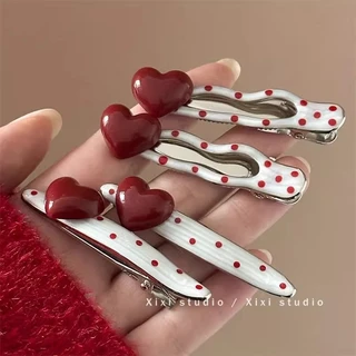 Love Polka Dot กิ๊บติดผมโลหะสาวหวานด้านข้าง Duckbill คลิปกิ๊บ