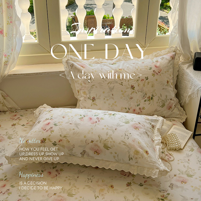 2ชิ้น ปลอกหมอน ดอกไม้ luxury ลูกไม้ ผ้าฝ้ายล้าง นอร์ดิค pillowcase