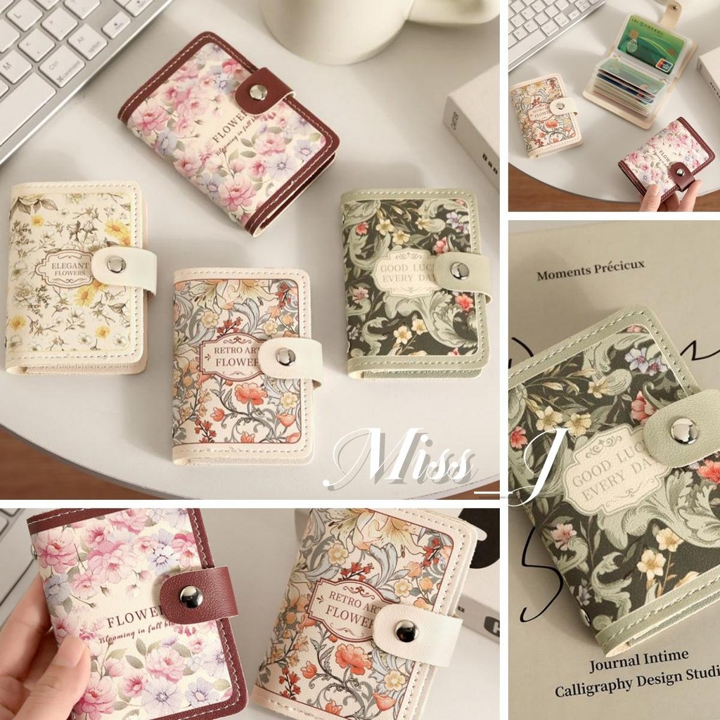 Miss_J พร้อมส่งจากกทม ที่ใส่บัตรลายดอกไม้สไตล์ย้อนยุคหวานๆ ของฝรั่งเศส พร้อมช่องใส่บัตรหลายช่องและจุบัตรได้
