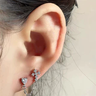 ต่างหู Earbone ไขว้หัวใจ Rhinestone โลหะผสมยอดนิยมสําหรับผู้หญิง