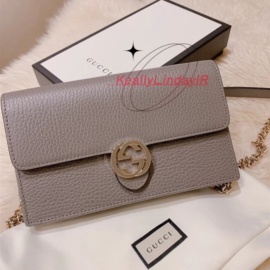 GUCCI WOC Lychee Cowhide Chain Bag Gray Black Pink Shoulder Bag Clutch 510314