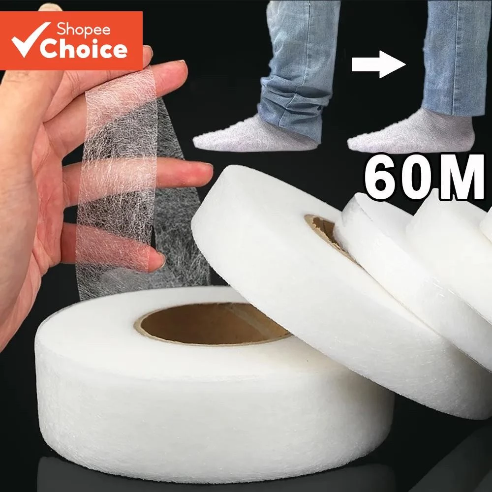 One Roll HOT MELT ADHESIVE MESH 60M สองด้านผ้าไม่ทอซับสําหรับรีดผ้างานฝีมือเย็บผ้า