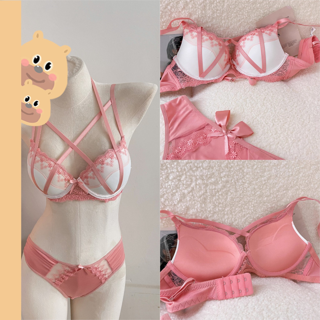 🎀bearbra🎀บราลูกไม้แฟชั่นมีฟองน้ำมีโครง ใส่สบาย ไซส์เล็ก อก32-38 บราคัพAB เซ็กซี่ สายรัดไขว้คอคล้อง เสื้อชั้นในลูกไม้เซ็กซี่