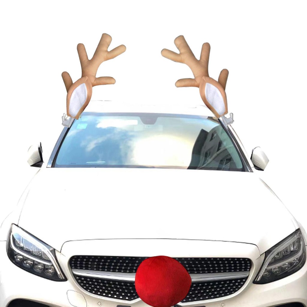 Car Antlers Cute Car Reindeer Antlers & Nose Set Reindeer Christmas Decoration for Car SUV Van Truck jiwth