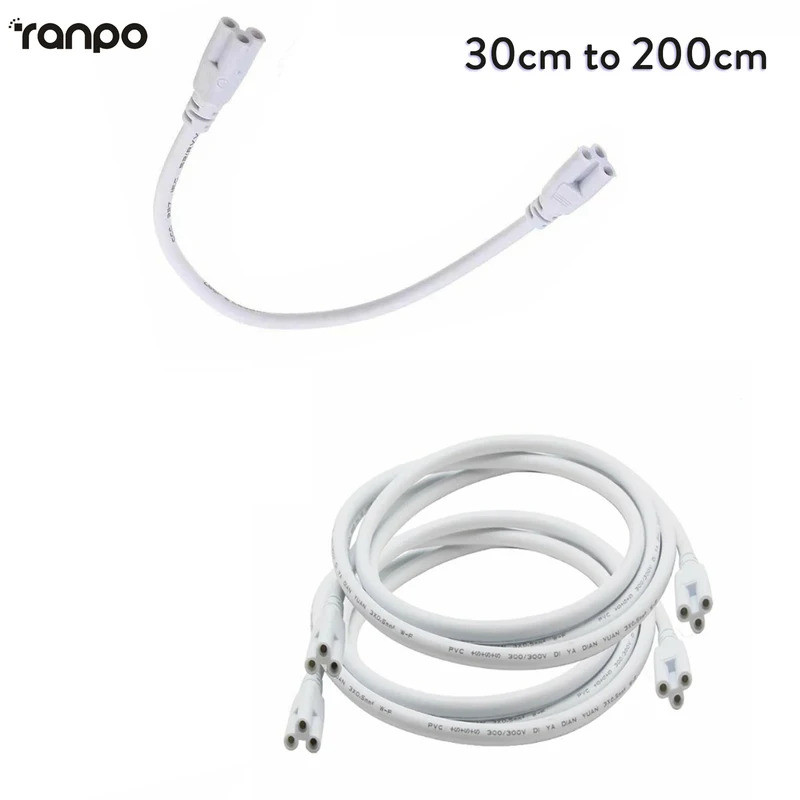 3Pin 30-200cm T8 / T5 สายเคเบิล ขั้วต่อสายไฟ ยืดหยุ่น ปลายสองด้าน สำหรับหลอดไฟ LED แบบรวม