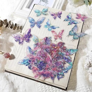 20 ชิ้นที่มีสีสัน Hot Stamped ผีเสื้อ PET สติกเกอร์ 3D เลเซอร์ Guka Flow กระเป๋าถือ DIY สติกเกอร์ตกแต่ง