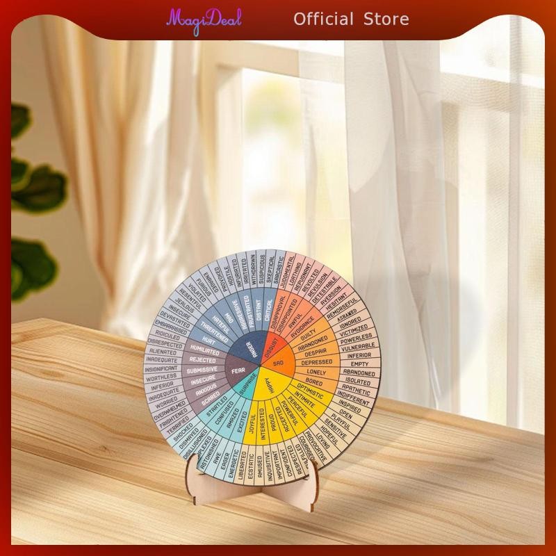 MagiDeal Feeling Wheel Emotions Chart Mood Wheel Round Mental Health Double Sided Desk Decor for Off