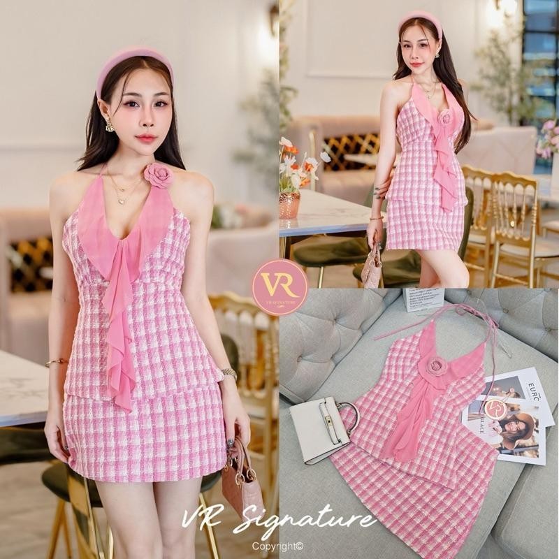 Nutcha. (พร้อมส่ง) ชุดสีชมพู ชุดไปงานสีชมพู งานป้าย Vr112 แฟชั่น