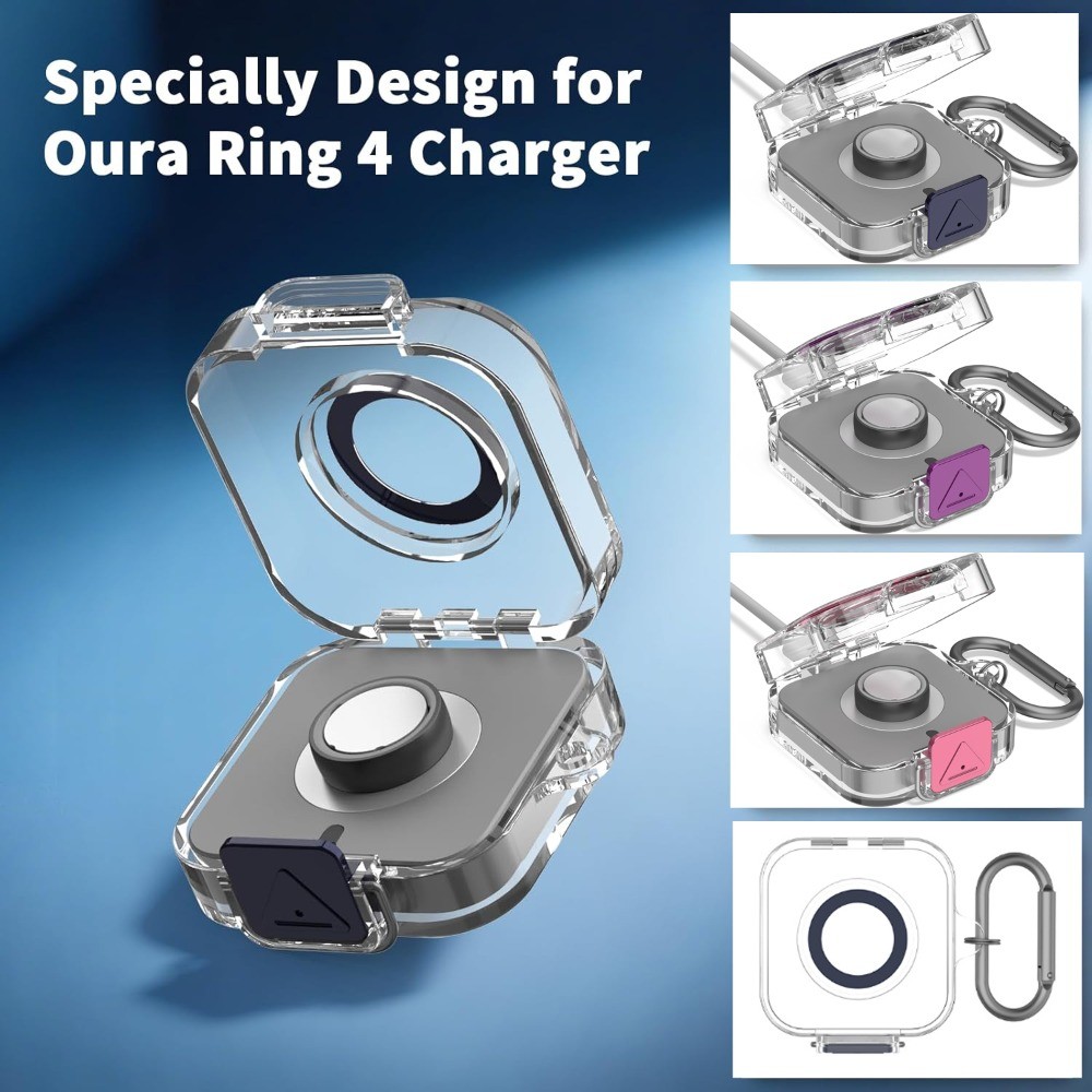 สําหรับ Oura Ring Gen 4 Charger Cover Secure Lock Plastic Case, Portable Protective Case for Oura Ring Gen 4 Charger with Carabiner, Only Protective Case