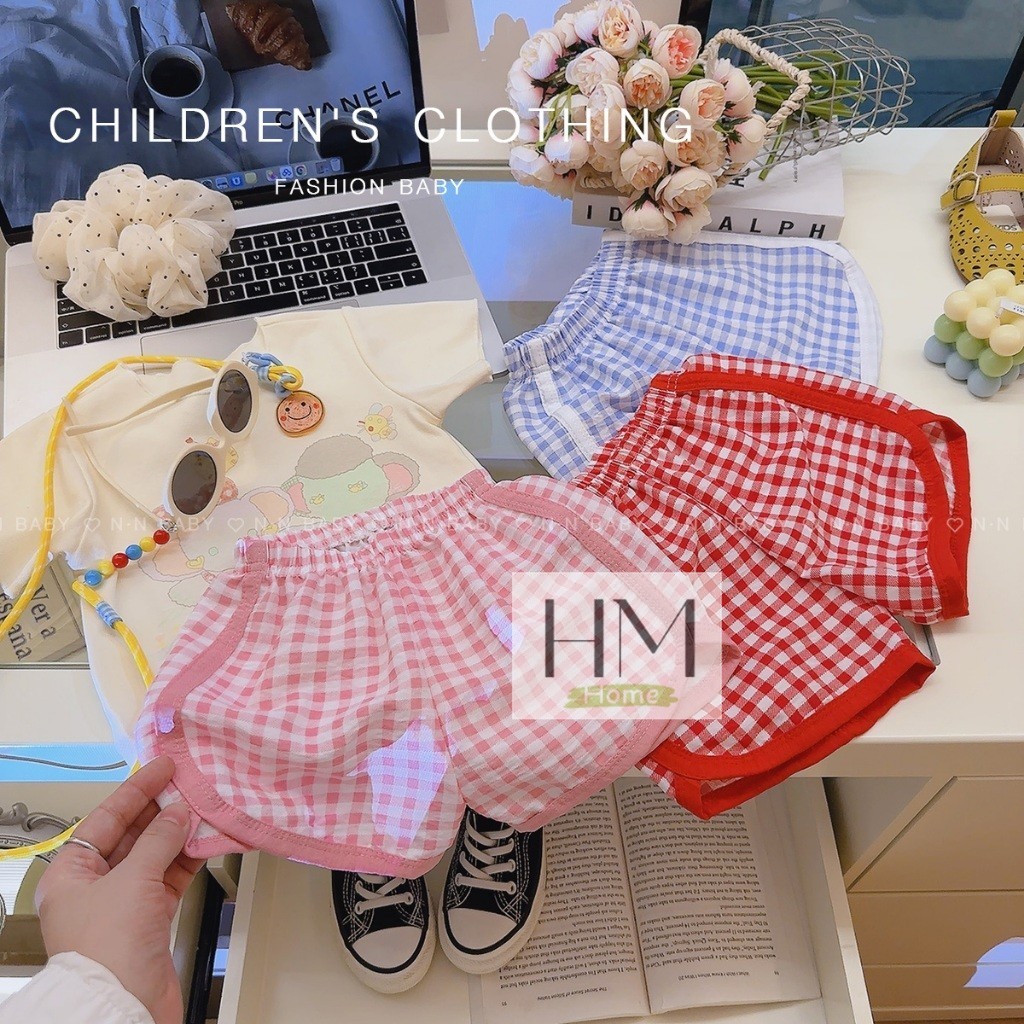 กางเกงขาสั้นเด็ก กางเกงลำลองเด็กผู้หญิง กางเกงเด็ก ขาเว้าลายสก็อต