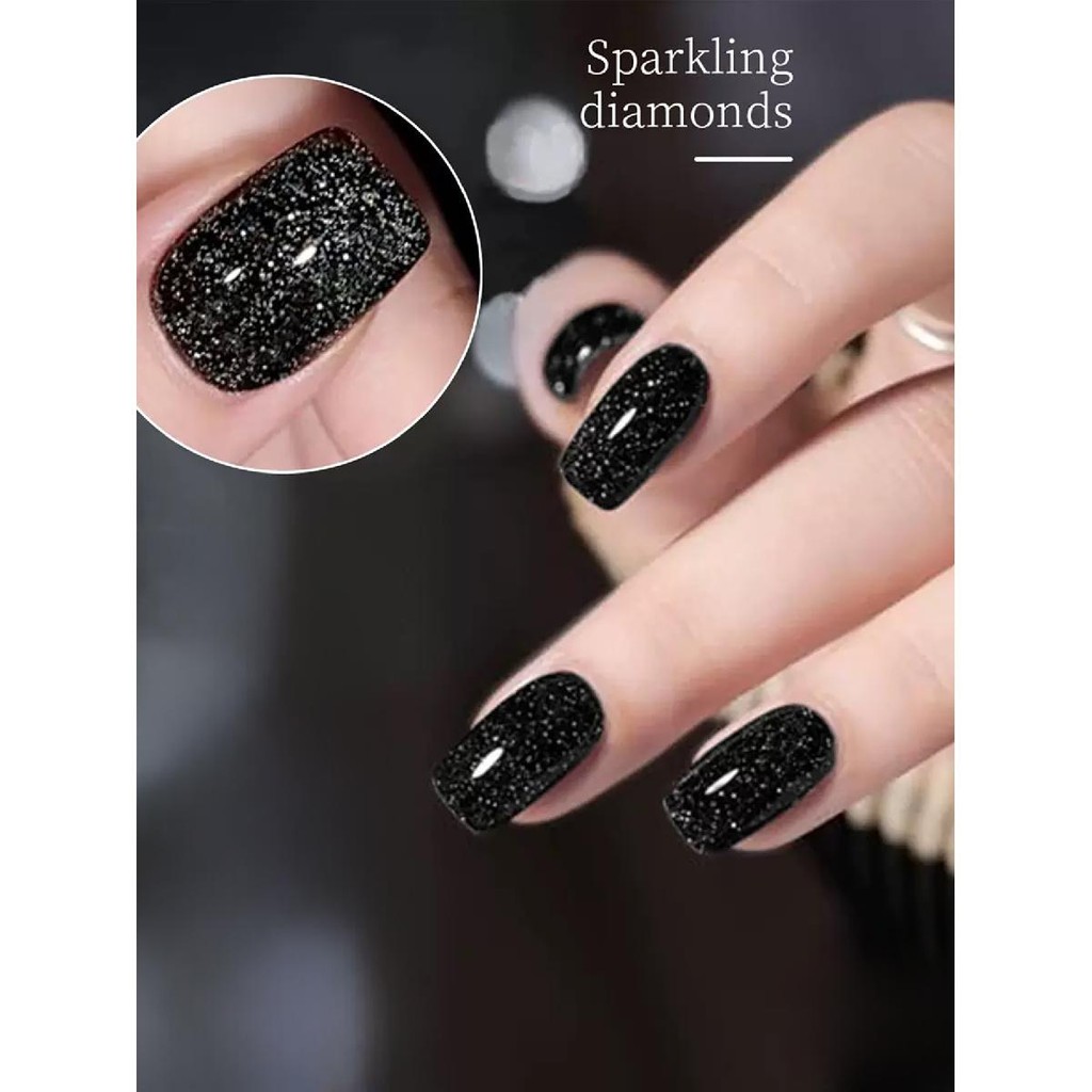 SHAKA เจลทาเล็บกลิตเตอร์สีดำ เปล่งประกายหรูหรา เพ้นท์เล็บ UV Manicure [SK328]
