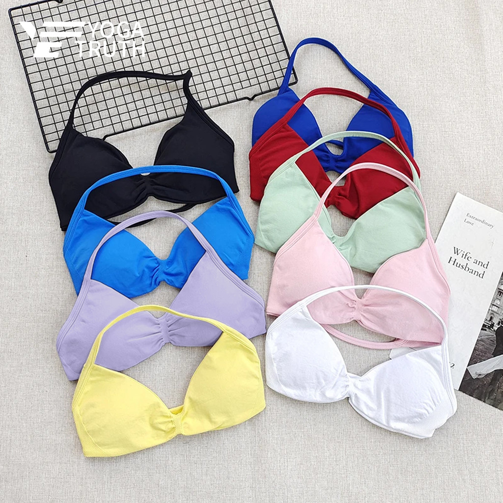 YOGATRUTH Sports Bra Pleats Design Spaghetti Strap Sexy Halter for Gym Yoga