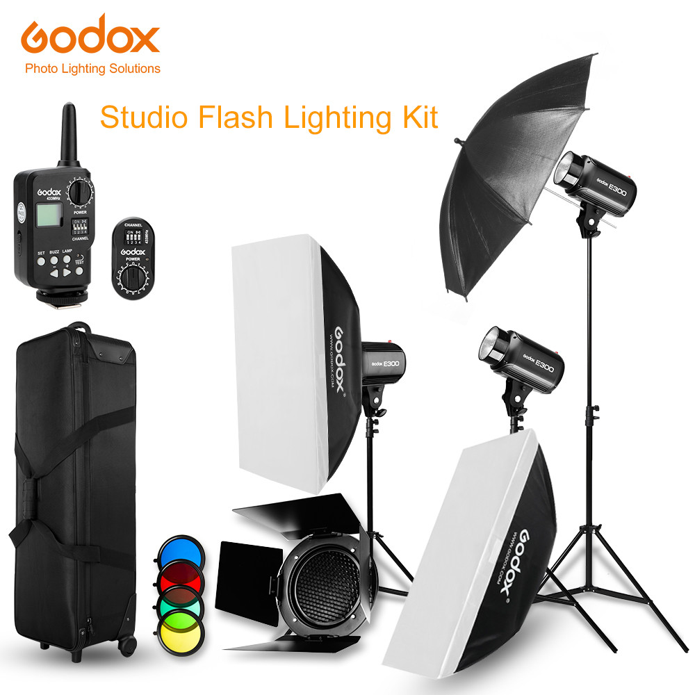 Godox E300 300Ws สตูดิโอแฟลชชุดไฟถ่ายภาพ 3 ชิ้น - Strobes, ขาตั้งไฟ, ทริกเกอร์, กล่องนุ่ม