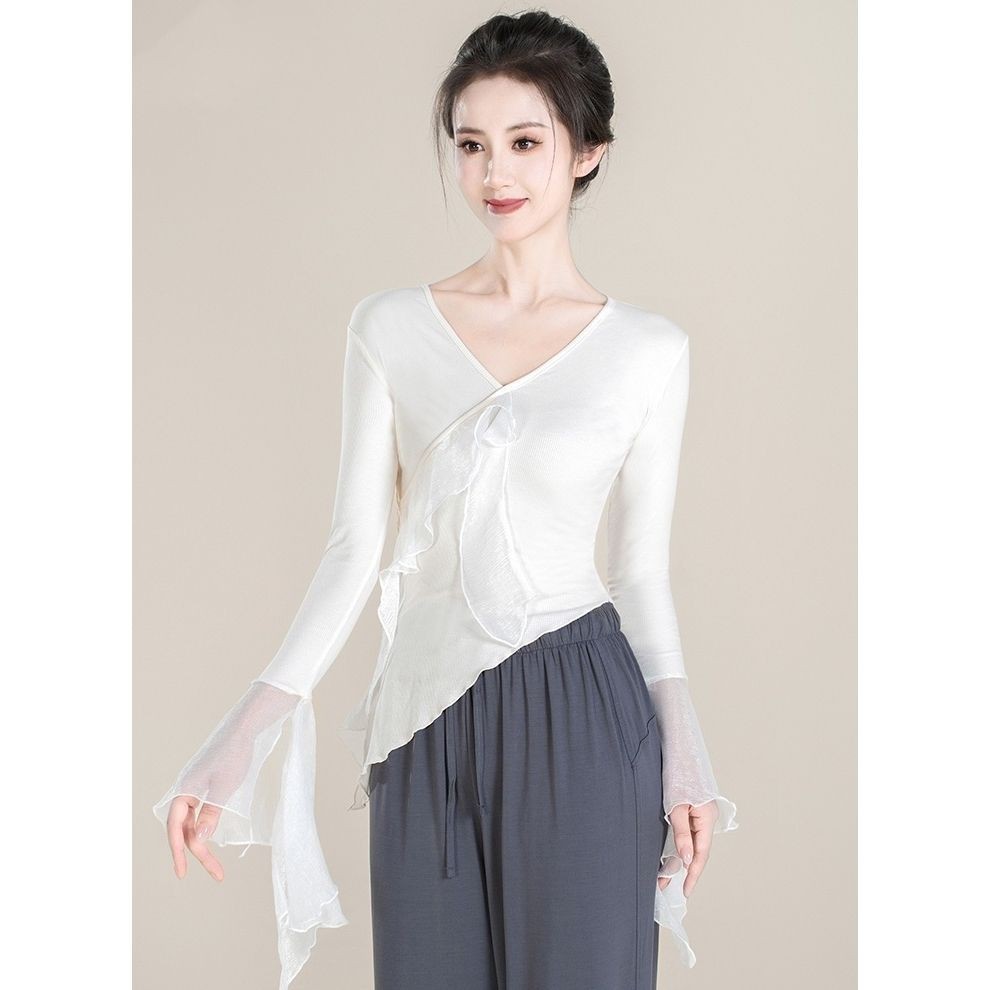[WDF] ผ้าชีฟอง Big Flared Sleeve Yoga เสื้อยืดผู้หญิง สำหรับรูปร่างไม่สม่ำเสมอ ดีไซน์ใหม่และมีประสิทธิภาพในการเต้นรำ