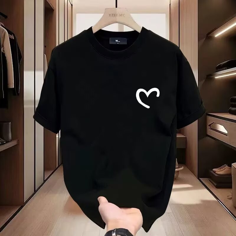 FashionsunS-5XL ผ้าฝ้ายเสื้อยืดสไตล์ฮ่องกงขั้นสูงรักพิมพ์ Unisex ขนาดใหญ่ Plus Size T-shirt อินเทรนด์