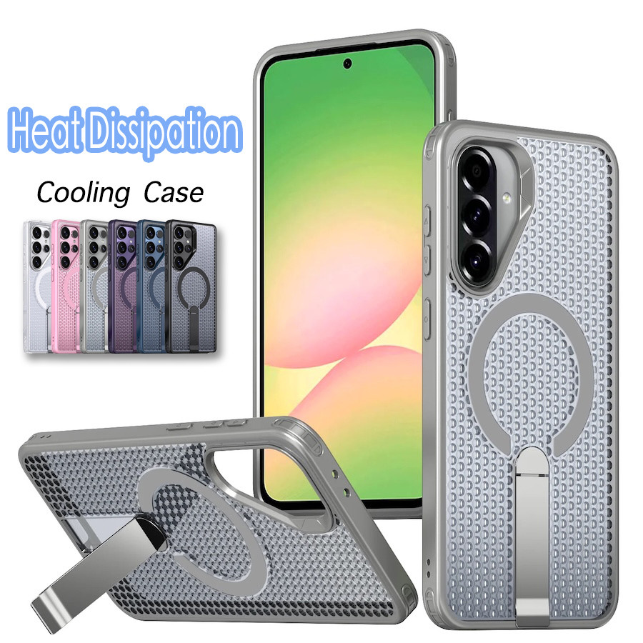 SAMSUNG การกระจายความร้อนพับขาตั้งเคสโทรศัพท์แม่เหล็กสําหรับSamsung A06 A37 A57 A07 A17 A16 A26 A36 A56 A14 A15 A05 A05s A25 A35 A55 5Gชาร์จไร้สายBreathable Cover