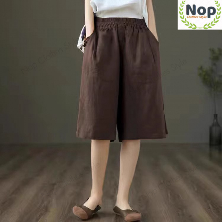 Nop Nop | 2026 กางเกงขาสั้นผ้าฝ้ายลินินสไตล์ใหม่ผู้หญิงฤดูร้อนบางเอวสูงหลวมกางเกงห้าจุดกางเกงลําลองกางเกงขากว้างตรง ตร.ม62
