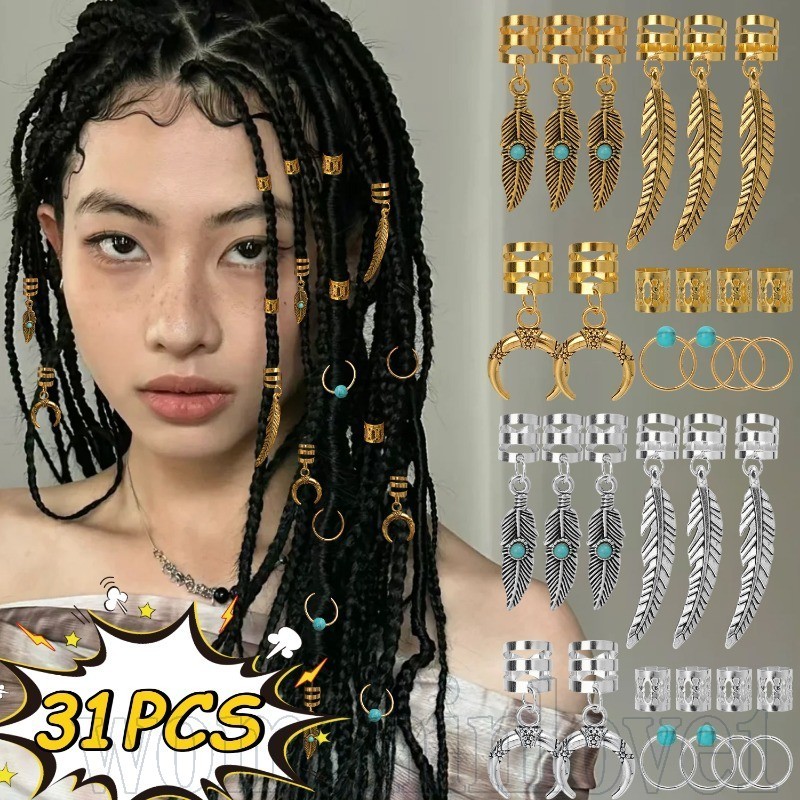 31-100 ชิ้น Turquoise Alloy Dreadlock แหวนผม - สกปรก Braids Decor คลิป - Hip Hop, Punk, แฟชั่น - แต่งตัวเครื่องประดับผม - ปรับ Braids ลูกปัด Hairpin
