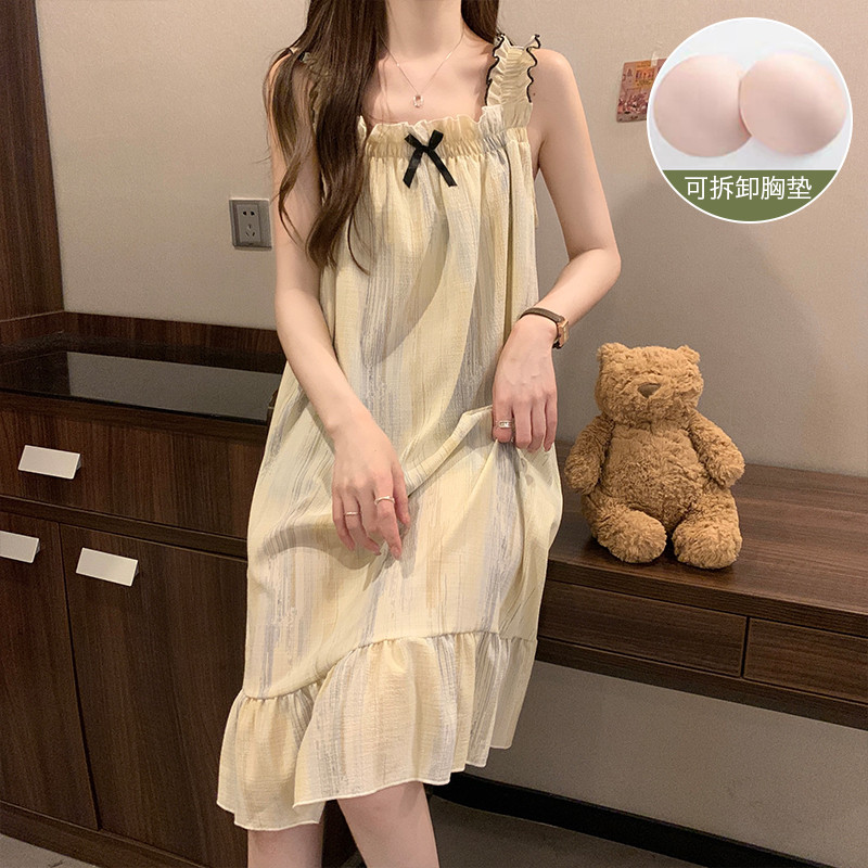 ✨ชุดนอน Nightdress pajamas สายเดี่ยว ฤดูร้อนสไตล์ใหม่ กลางความยาวสแควร์คอแขนสั้นสลิง Nightdress Loungewear ผู้หญิง ราคา ถูกที่สุด ดีลบีเคเค แกลเลอรีภาพที่ 6