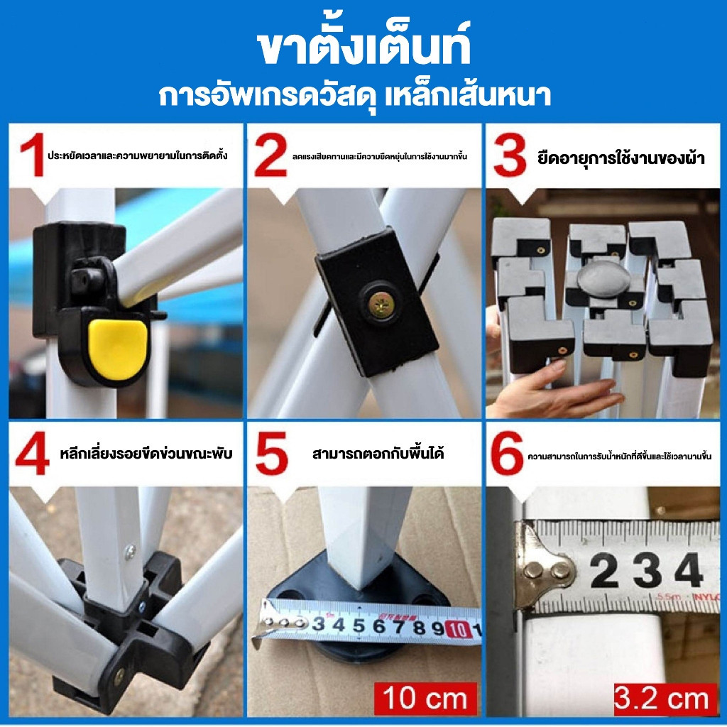 เต้นท์ขายของ พร้อมผ้าข้าง 2x2 3x3 3x4.5 เมตร ผ้าข้างใสPVC 3ด้าน โครงเหล็ก T1S ผ้าใบรุ่น 3200D เต็นท์พับได้ - รูปที่ 7