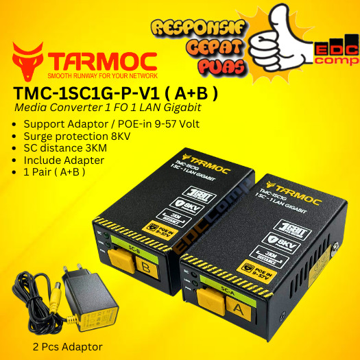Tarmoc TMC-1SC1G-P-V1 | Media Converter 1FO 1LAN / 1 FO 1 LAN Gigabit POE IN 9-57 โวลต์ | HTB GS03 1