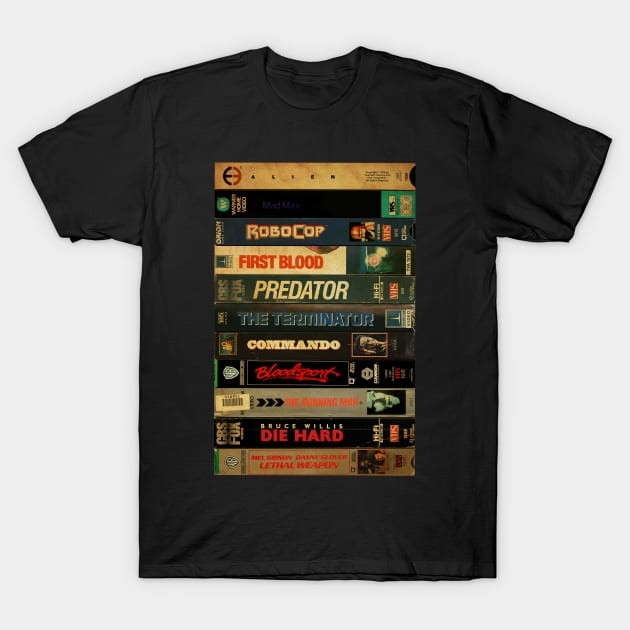 เสื้อยืด Vintage Retro 80's Action Movies - Cassette Style T-Shirt แท้ Cotton 100% คอกลม สไตล์