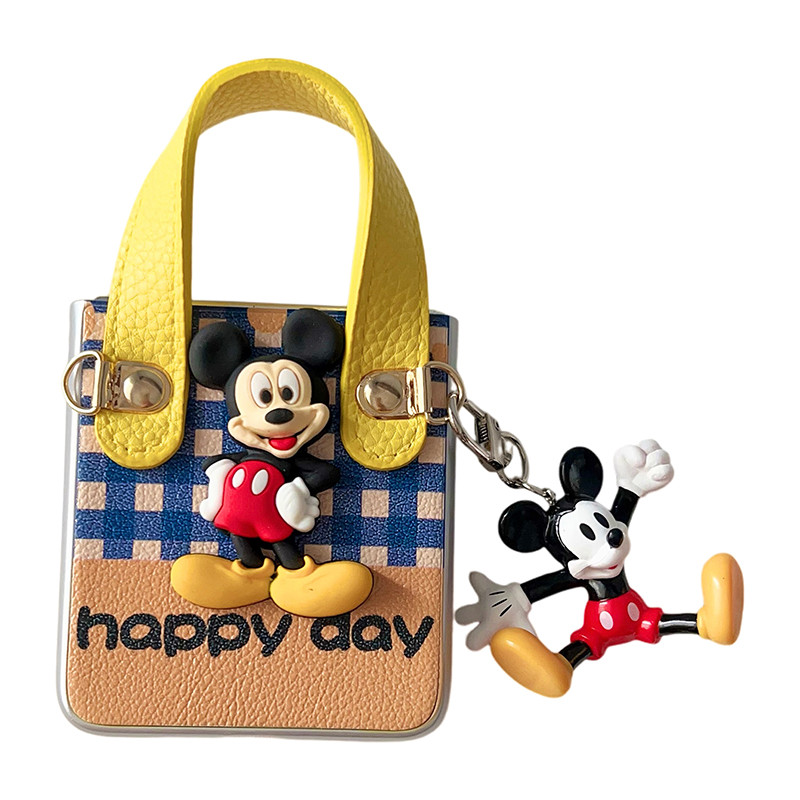 LUSHUO เคสโทรศัพท์สําหรับ Samsung Galaxy Z Flip 7 6 5 4 3 OPPO ค้นหา N2 Flip N3 Flip น่ารัก 3D Mickey หนังปกหลังพร้อมจี้สําหรับ Flip3 Flip4 Flip5 Flip6 Flip7 N2Flip N3Flip