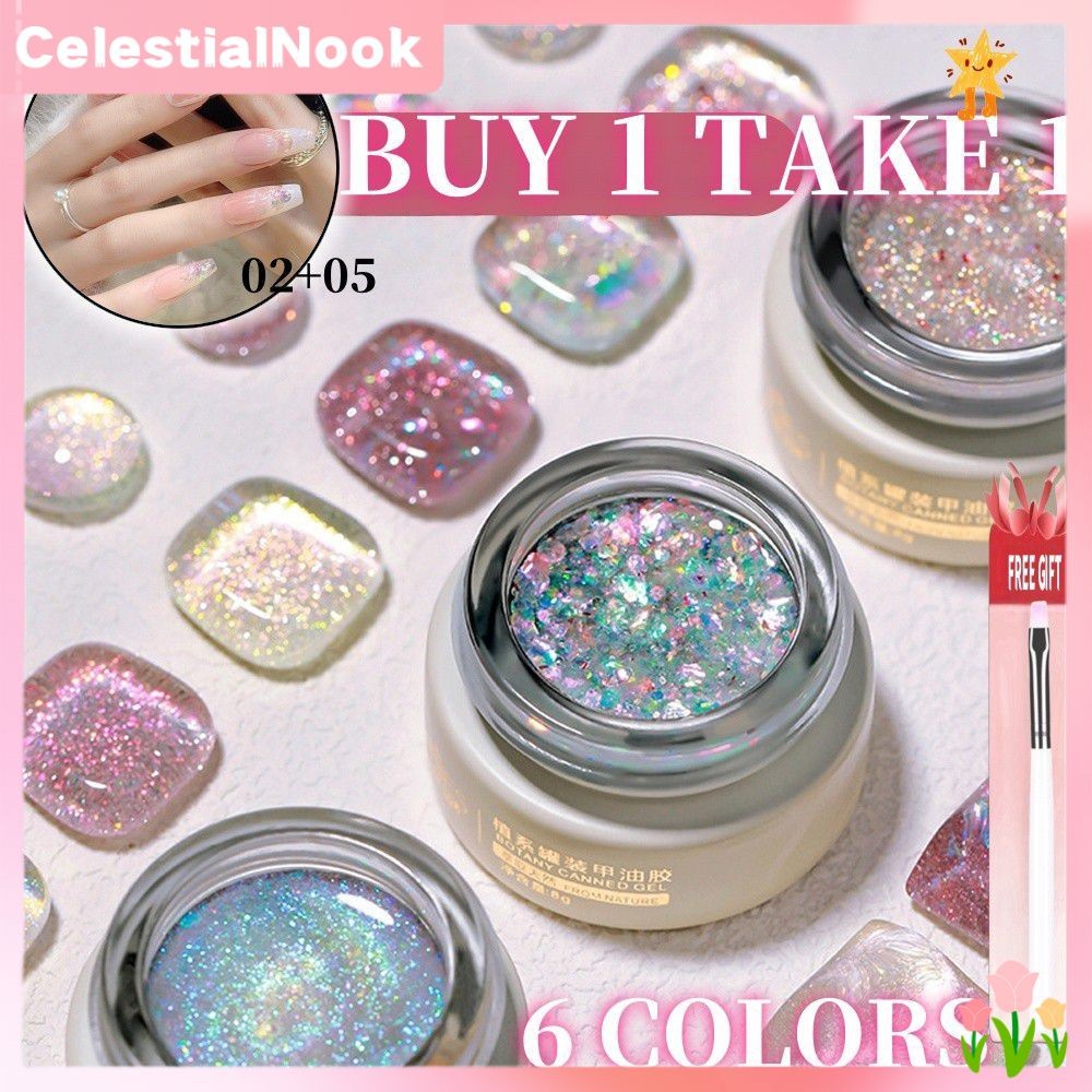 【ซื้อ 1 แถม 1 ฟรี】Annies Flash Nail Glue Polish New Aurora Opal Cloud Brocade Sequins Diamond Gel Na
