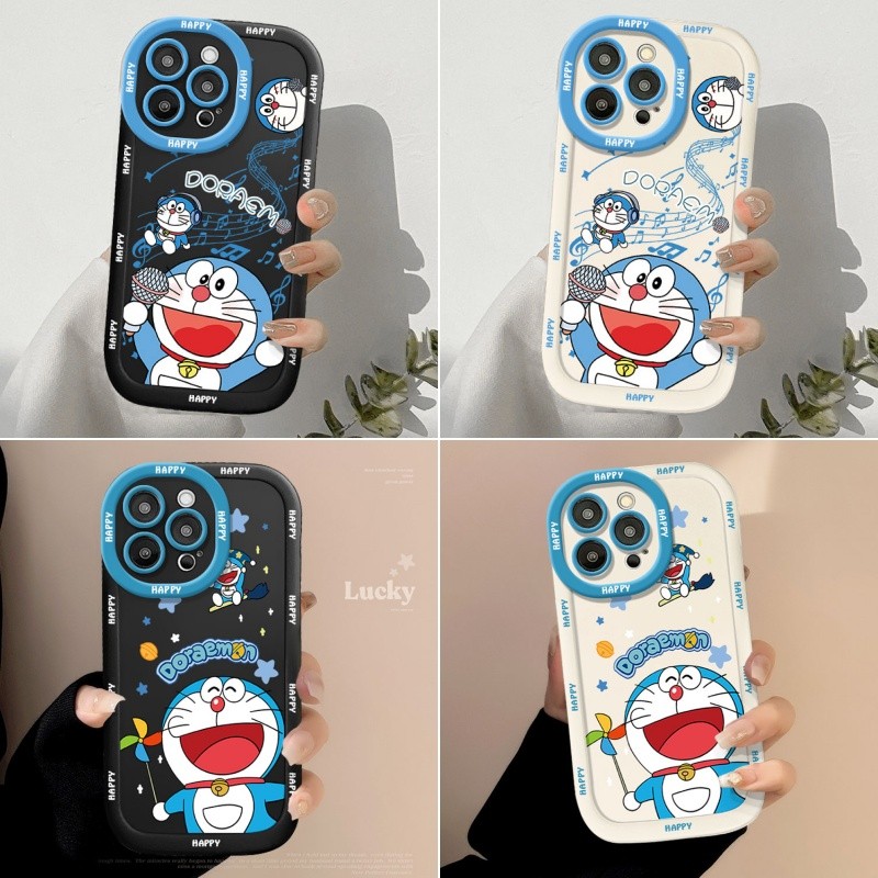 การ์ตูนโดราเอมอนเคสโทรศัพท์สําหรับRedmi A1 A1 + A2 A2 + A3 หมายเหตุ 10 10Sหมายเหตุ 9 Pro 12 Proหมายเหตุ 11 Pro 11Sกันกระแทกนุ่มTPUพัฟปกหลังปลอก