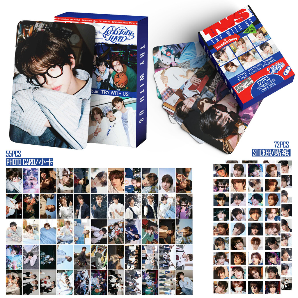 TWS TRY พร้อม US Lucky To Be Loved Lomo Card Photocard โปสการ์ด 55 ชิ้นการ์ด + สติกเกอร์ 72 ชิ้น