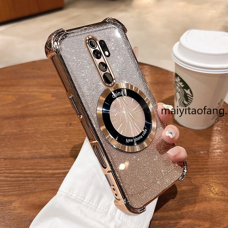 กันกระแทกcase สําหรับ redmi 9 Sparkling สีชมพูสี่มุม Anti Drop 3D เคสโทรศัพท์ความงามแหวนแม่เหล็กออกแบบซิลิโคน TPU Soft case
