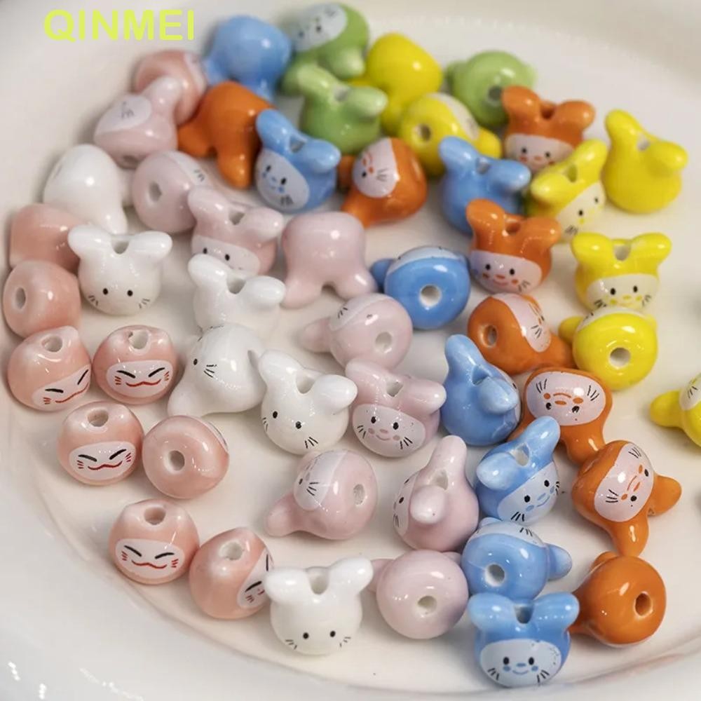 ฉินเหม่ย 10ชิ้นที่มีสีสันชินชิล่าลูกปัดเซรามิก,กระต่ายเซรามิกกระต่ายน่ารักลูกปัดเซรามิก,เสน่ห์ลูกปัดสัตว์น่ารักรูปกระต่ายพอร์ซเลนสร้อยข้อมือลูกปัด