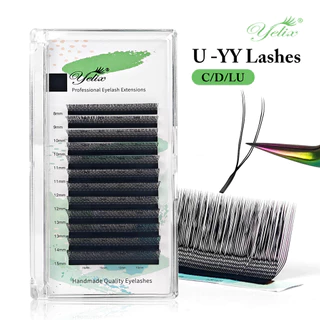 Yelix ขนตาปลอม YY รูปตัว U ปลายขนตาปลอม YY แบบสองปลายสุดนุ่ม ขนตาปลอมพัดสำเร็จรูปแบบทอด้วยมือ