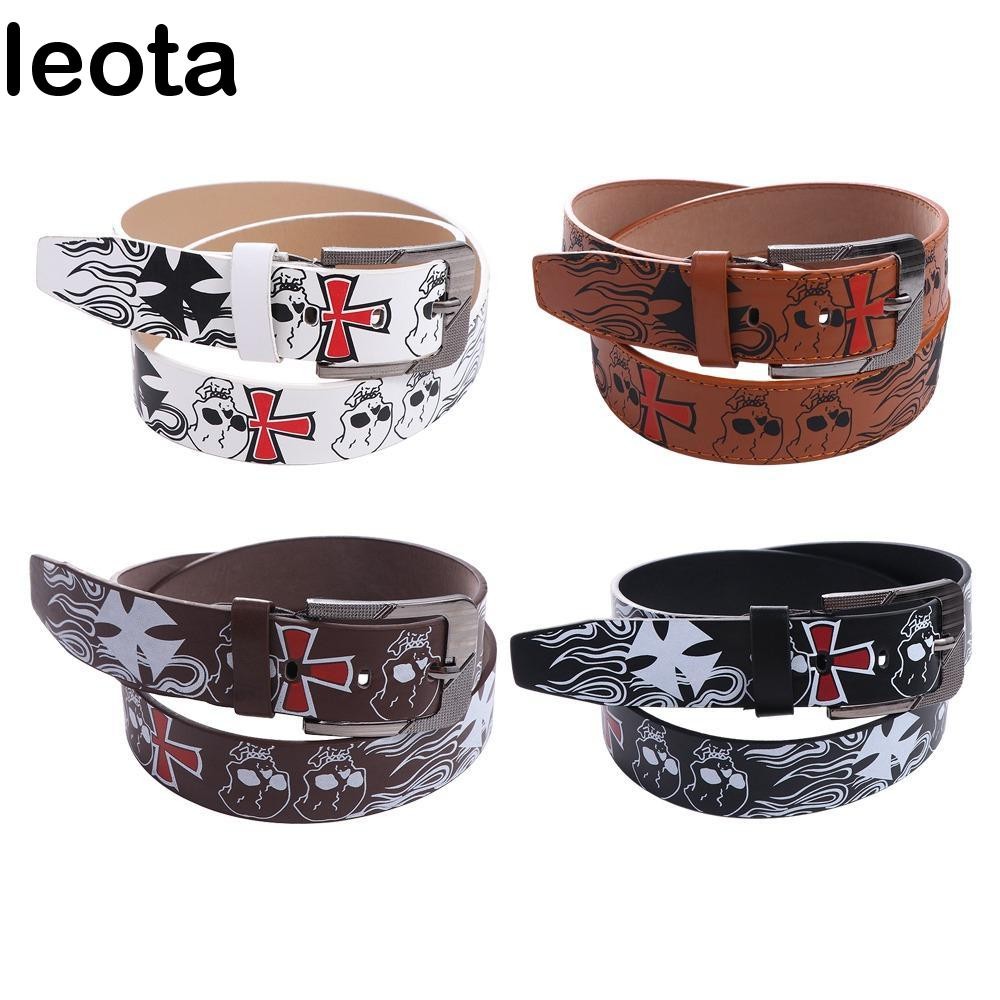 Leota เข็มขัดหนัง PU หัวเข็มขัด Y2K เข้ากับทุกการแต่งกาย สไตล์เกาหลี พังก์ สําหรับผู้ชาย