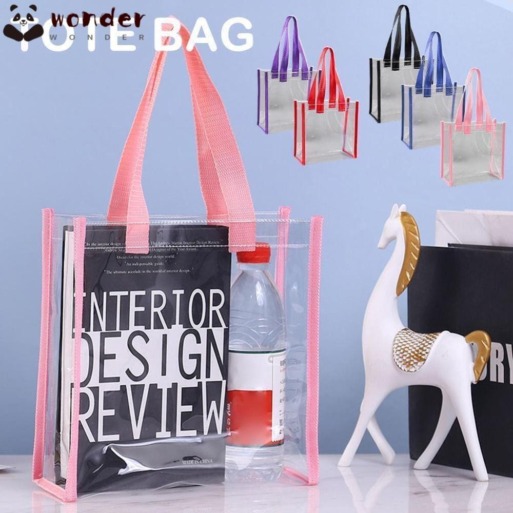 WONDER Tote Bag, PVC Car Stitching Cosmetics Shopping Bag, ถุงของขวัญใส, กระเป๋าเยลลี่พลาสติก