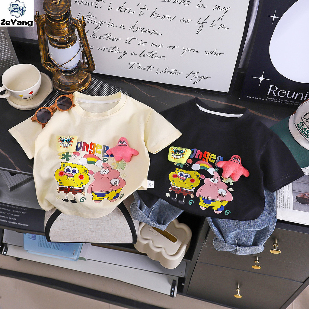 [ZY] 70-160 Ready Stock เสื้อยืดแขนสั้นผ้าฝ้ายแท้สําหรับเด็กตุ๊กตาสามมิติ Baby All-Match Casual Short T การ์ตูนแฟชั่นยอดนิยม