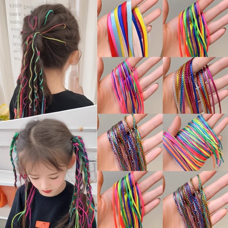 เด็กถักเปียที่มีสีสันสตริงสกปรกถักเปียริบบิ้นหวานฤดูร้อนผูกผมสาวอุปกรณ์ผม
