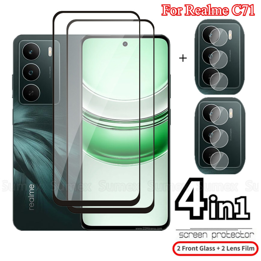 4in1 กระจกนิรภัยสําหรับ Realme C71 RMX5303 4G ป้องกันหน้าจอฟิล์มกล้องเลนส์ป้องกันฟิล์ม Cove Realmec71 Real me C75 C75X 71C 2025
