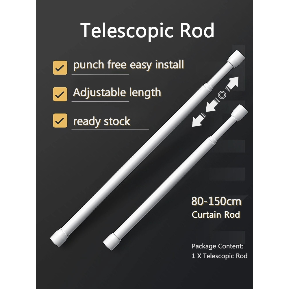 [สต็อกพร้อม] ราวแขวนผ้าม่านแบบยืดหดได้ ราวแขวนเสื้อผ้าแบบขยายได้ ราวแขวนผ้าม่านแบบไม่ต้องเจาะ 7GWT