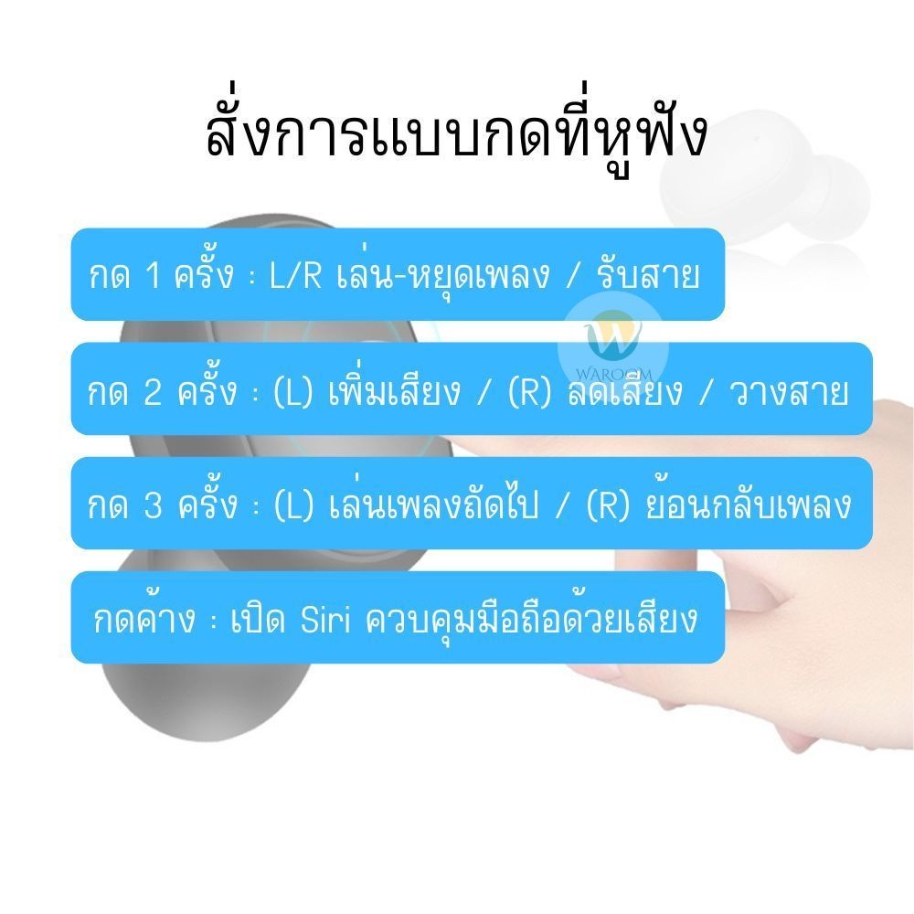 หูฟังบลูทูธ หูฟังไร้สาย A6S เชื่อมต่อได้ทั้งแอนดรอย/IOS สั่งการแบบกดปุ่ม บลูทูธ 5.0 ขนาดเล็ก น้ำหนักเบา รูปที่ 3