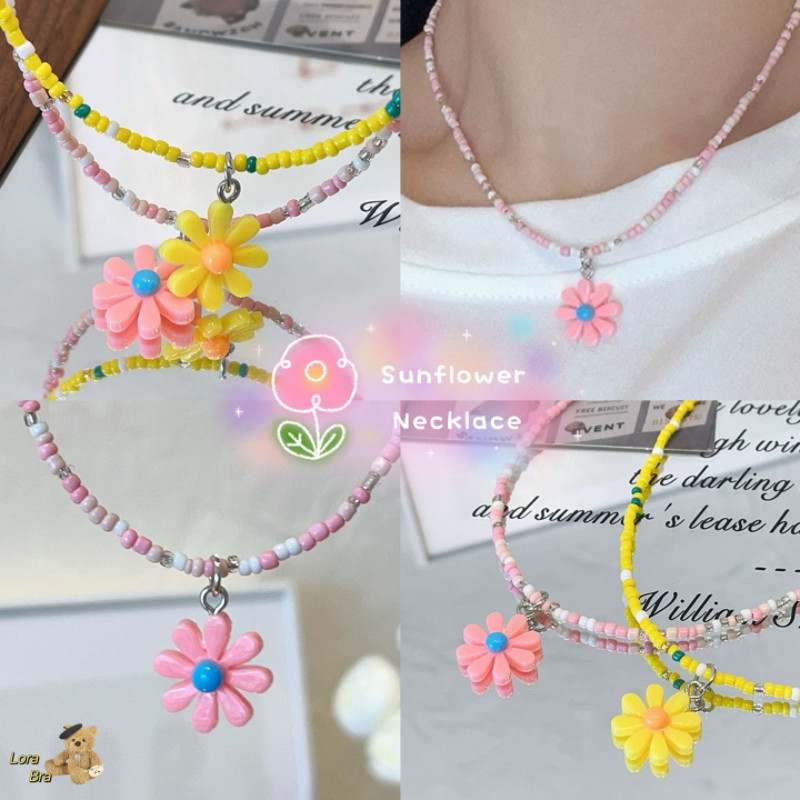 🌸ส่งไวจากไทย🌸 สร้อยคอลูกปัด Y2K ดอกไม้ หลากสี สไตล์แฟชั่น จี้น่ารัก สร้อยไหปลาร้า สำหรับผู้หญิง