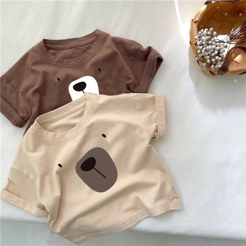 [RJ] 80-140ซม ผ้าฝ้ายแท้เด็กแขนสั้นเด็กหญิงท็อปส์ฤดูร้อนสไตล์ใหม่ชายเสื้อยืดการ์ตูนพิมพ์ทารกครึ่งแขนรอบ