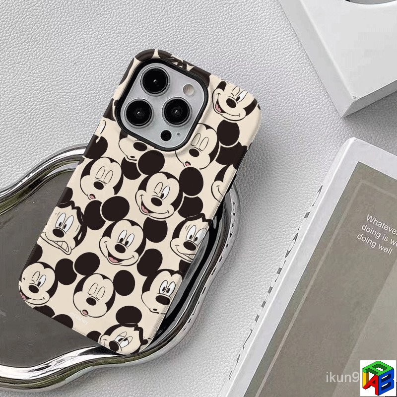 เคสโทรศัพท์มือถือสองชั้นลายมิกกี้เมาส์สีดําสําหรับ Iphone 15/16/17Promax 14 13Pro 12 11Promax XR 7/8PLUS ฝาครอบป้องกันป้องกันการตก