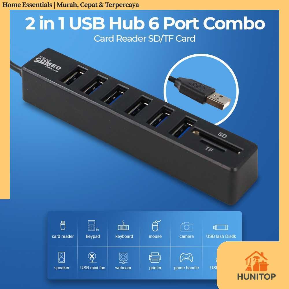 เครื่องอ่านการ์ด 8in1 USB 2.0 USB Hub USB 2.0 MicroSD SD TF Card - CB220602